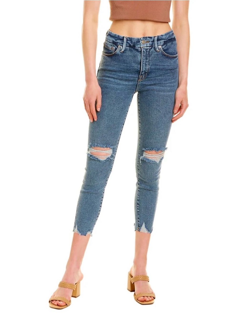 Good American Women’s Jeans Distressed Frayed Hem Sz 12/31 Medium Wash High Rise